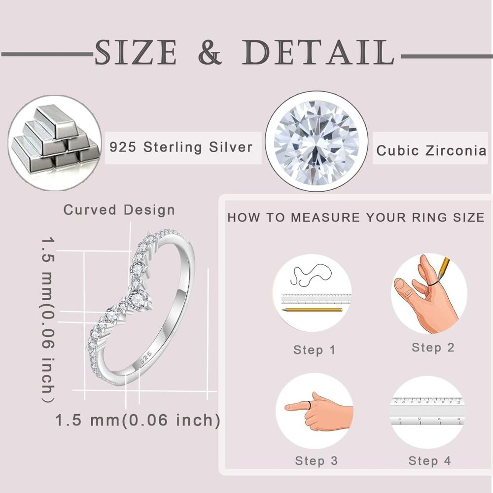 925 Sterling Silver V-Shape Stackable Wedding Ban… - image 5